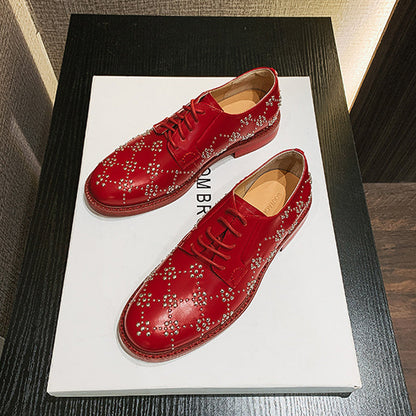 Zapatos Rojos de Cuero con Remaches Estilo Británico AUTÉNTICOS Pequeños de Cuero PARA Mujer
