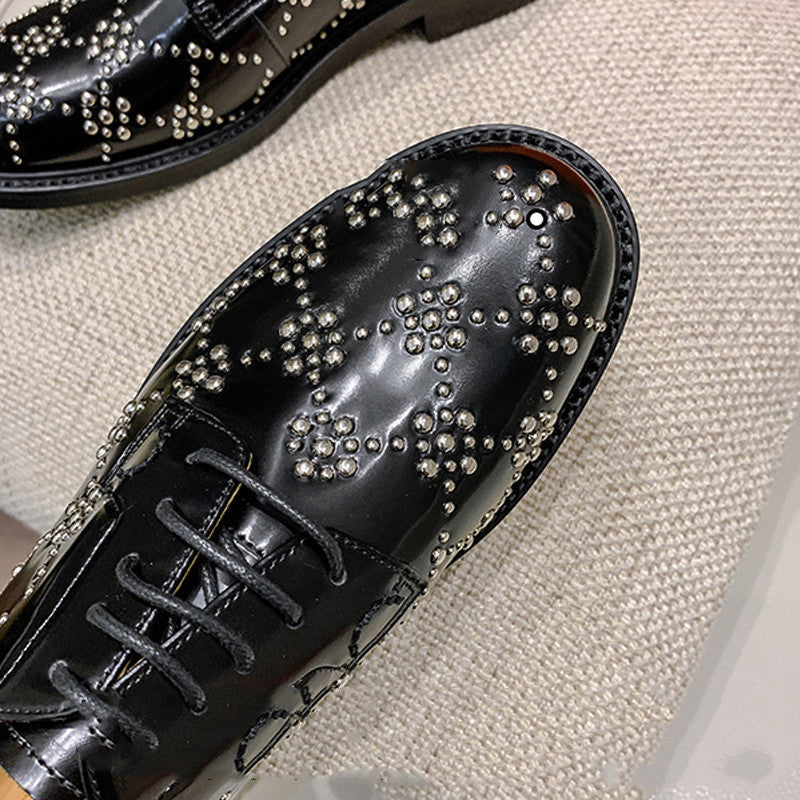 Zapatos Rojos de Cuero con Remaches Estilo Británico AUTÉNTICOS Pequeños de Cuero PARA Mujer