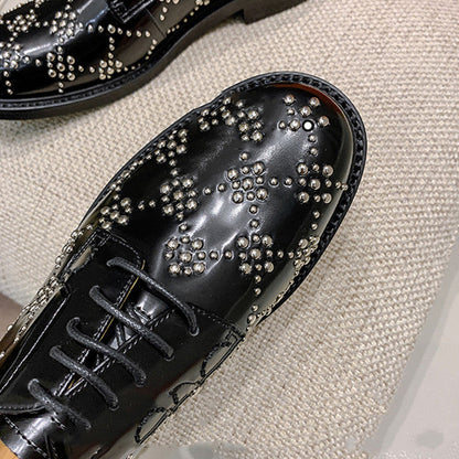 Zapatos Rojos de Cuero con Remaches Estilo Británico AUTÉNTICOS Pequeños de Cuero PARA Mujer