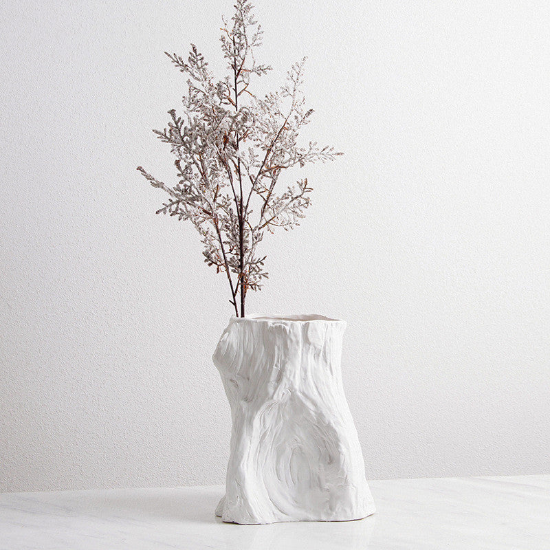 Nordique Simple Noir et Blanc Céramique Créatif Souche Vase Mode Maison Villa Chambre Modèle Décoration Douce Artisanat Fleur
