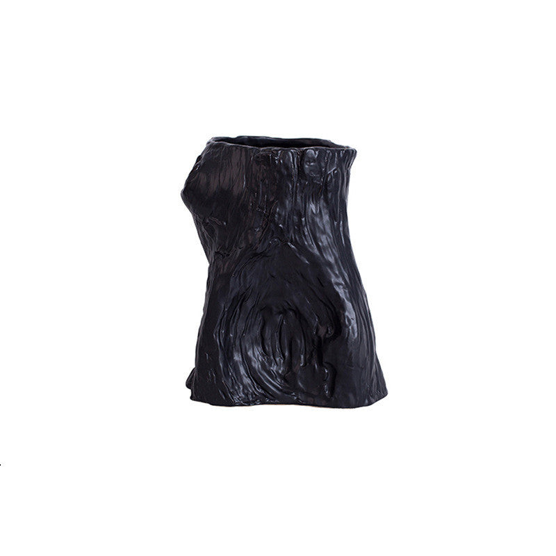 Nordique Simple Noir et Blanc Céramique Créatif Souche Vase Mode Maison Villa Chambre Modèle Décoration Douce Artisanat Fleur