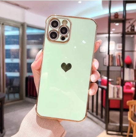 Electroplated Love Heart Airbag iPhone Case – Soft TPU Drop-Resistant Cover | iPhone 7–12