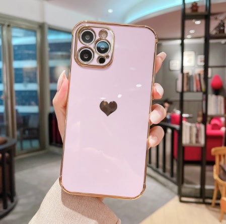 Electroplated Love Heart Airbag iPhone Case – Soft TPU Drop-Resistant Cover | iPhone 7–12