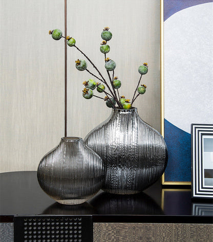 Vase en Verre à Rayures Argentées, Accessoires de Disposition Florale Hydroponique, Accessoires de Décoration Maison Moderne