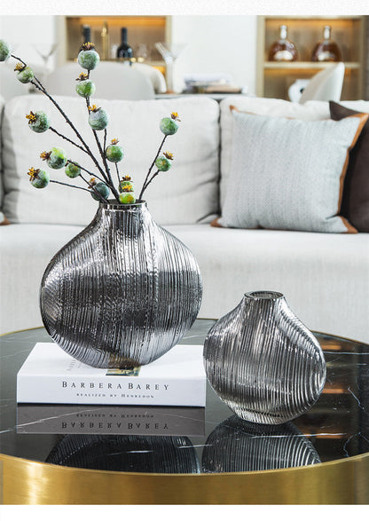 Vase en Verre à Rayures Argentées, Accessoires de Disposition Florale Hydroponique, Accessoires de Décoration Maison Moderne