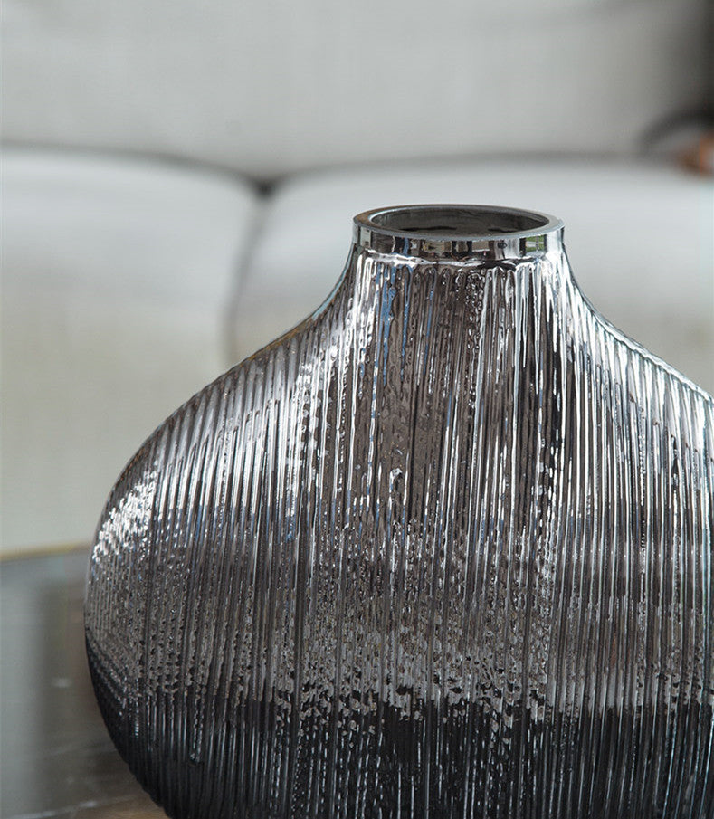 Vase en Verre à Rayures Argentées, Accessoires de Disposition Florale Hydroponique, Accessoires de Décoration Maison Moderne