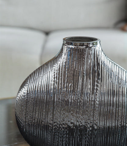 Vase en Verre à Rayures Argentées, Accessoires de Disposition Florale Hydroponique, Accessoires de Décoration Maison Moderne