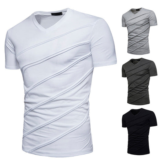 Camiseta interior de manga corta con cuello en V plisado de talla grande para hombre