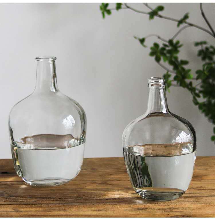 Japanese Bell Horse Drunk Wood Nantian Bamboo Nordic Style Simple Thin Mouth Big Belly Bottle Vase Transparent Indoor Flower Arranging Device