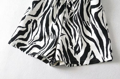 Summer New Animal Pattern Elastic Waist Drawstring Loose Casual Shorts