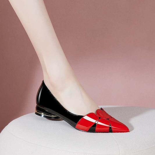 Chaussures rouges en cuir souple à talon épais pour femmes