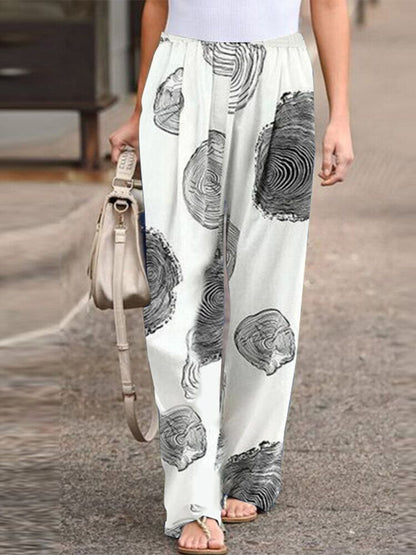 Autumn Fashion Printed Loose Pants Elastic Belt Wide Leg Pants