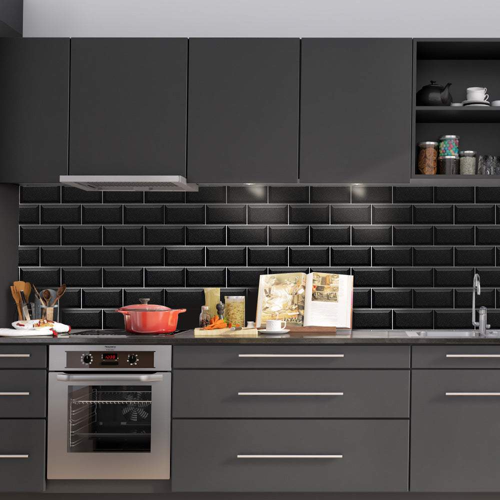 Funlife Nouveauté Carrelage Terrazzo Noir Américain Autocollant Mural Briques Longues Étanche Et Résistant Aux Hautes Températures UB005