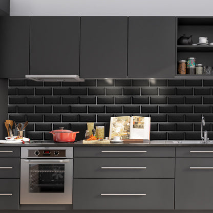 Funlife Nouveauté Carrelage Terrazzo Noir Américain Autocollant Mural Briques Longues Étanche Et Résistant Aux Hautes Températures UB005