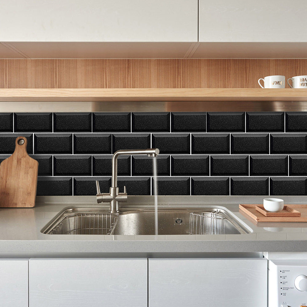 Funlife Nouveauté Carrelage Terrazzo Noir Américain Autocollant Mural Briques Longues Étanche Et Résistant Aux Hautes Températures UB005