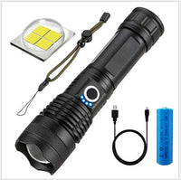 Lampe de poche puissante, rechargeable, zoom avec affichage de la puissance, ultra lumineuse et portable pour l'extérieur