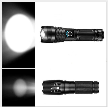 Lampe de poche puissante, rechargeable, zoom avec affichage de la puissance, ultra lumineuse et portable pour l'extérieur
