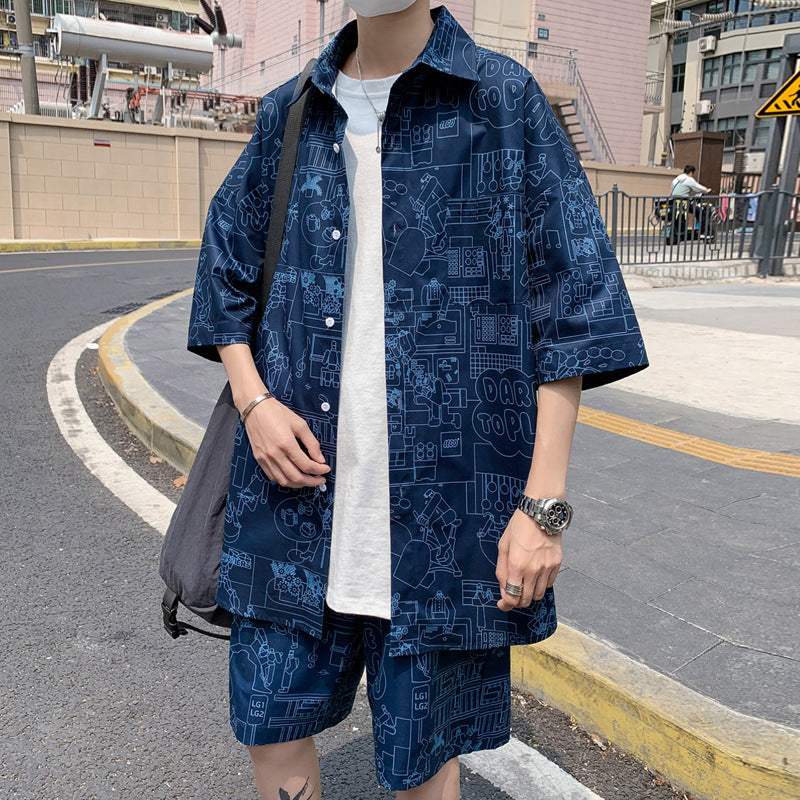Men’s Casual Loose Suit – Short-Sleeved Shirt & Shorts Set | Sizes M–5XL