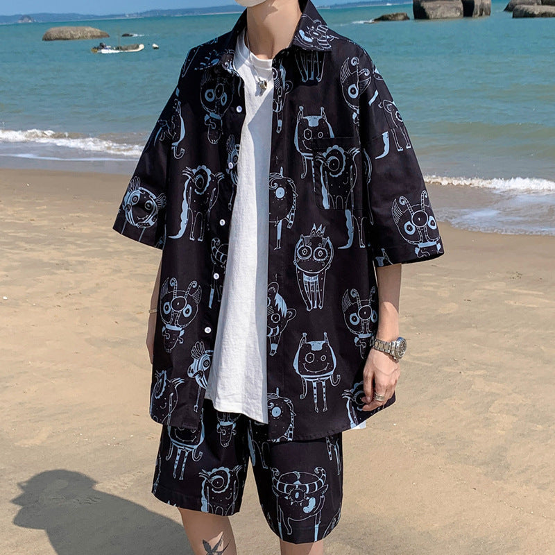 Men’s Casual Loose Suit – Short-Sleeved Shirt & Shorts Set | Sizes M–5XL