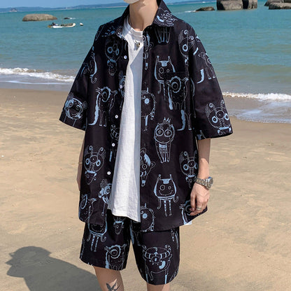 Men’s Casual Loose Suit – Short-Sleeved Shirt & Shorts Set | Sizes M–5XL