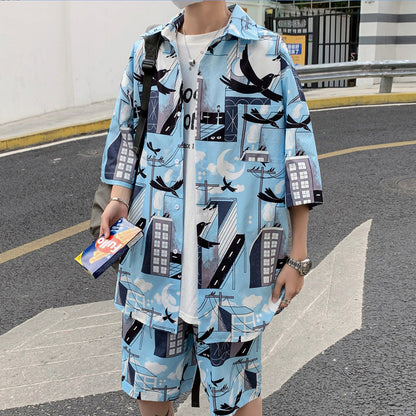 Men’s Casual Loose Suit – Short-Sleeved Shirt & Shorts Set | Sizes M–5XL