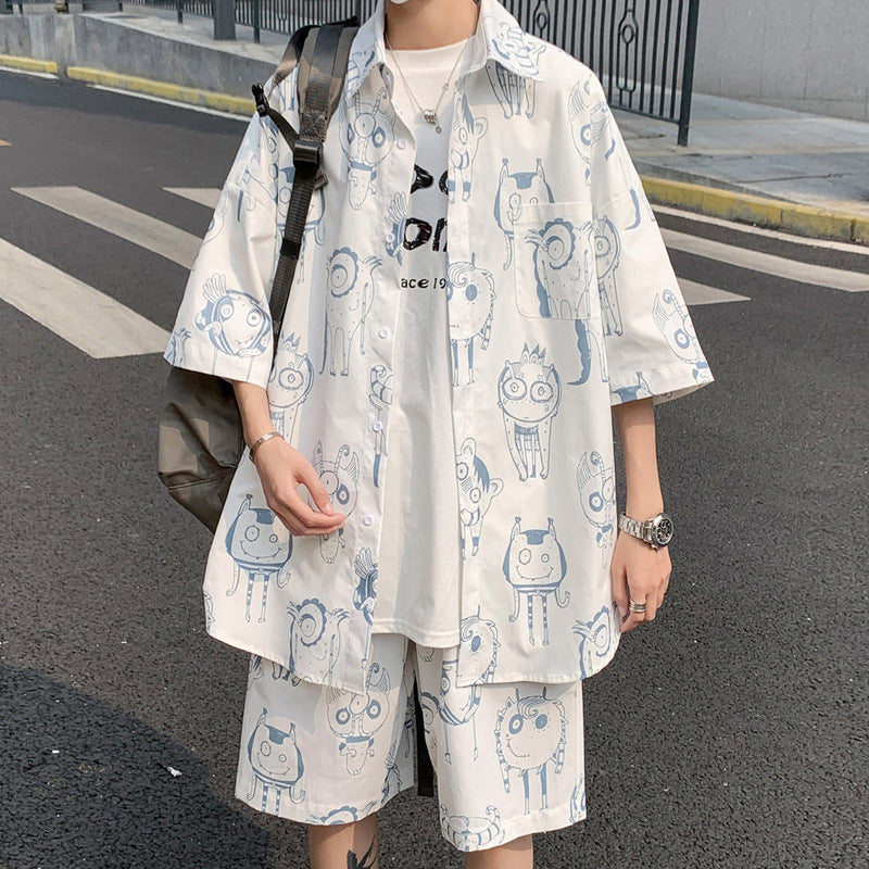 Men’s Casual Loose Suit – Short-Sleeved Shirt & Shorts Set | Sizes M–5XL