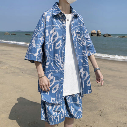 Men’s Casual Loose Suit – Short-Sleeved Shirt & Shorts Set | Sizes M–5XL