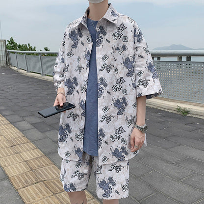 Men’s Casual Loose Suit – Short-Sleeved Shirt & Shorts Set | Sizes M–5XL