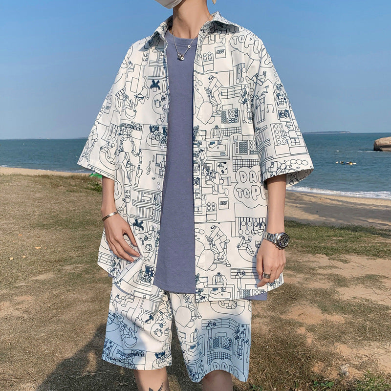 Men’s Casual Loose Suit – Short-Sleeved Shirt & Shorts Set | Sizes M–5XL