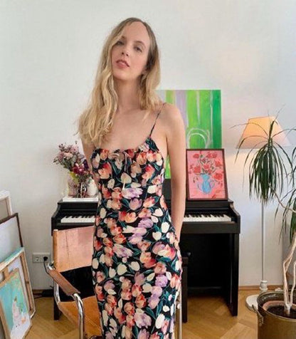 Nouvelle Robe Romantique de Pause Thé Femme Xia Chun Robe à Bretelles de Vent de Luxe Fille Sexy Robe 30285