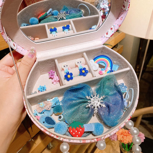 Conjunto de joyas de princesa para bebé con clip para el cabello y tocado, caja de regalo