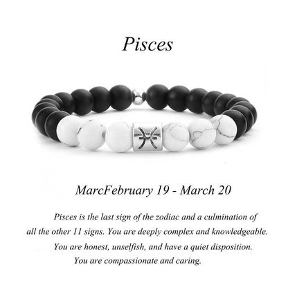 Frosted Black Agate White Turquoise Couple Bracelets For Men And Women Beads Bracelets 12 Constellation Bead Bracelets