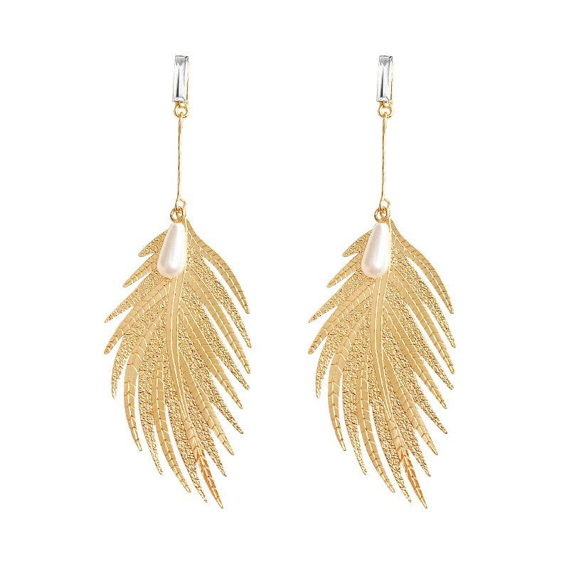 Boucles d'oreilles pendantes Feuille creuse Perle Nouveau tempérament coréen pour femme