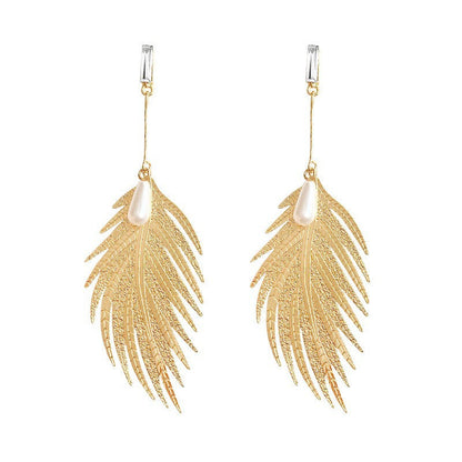 Boucles d'oreilles pendantes Feuille creuse Perle Nouveau tempérament coréen pour femme