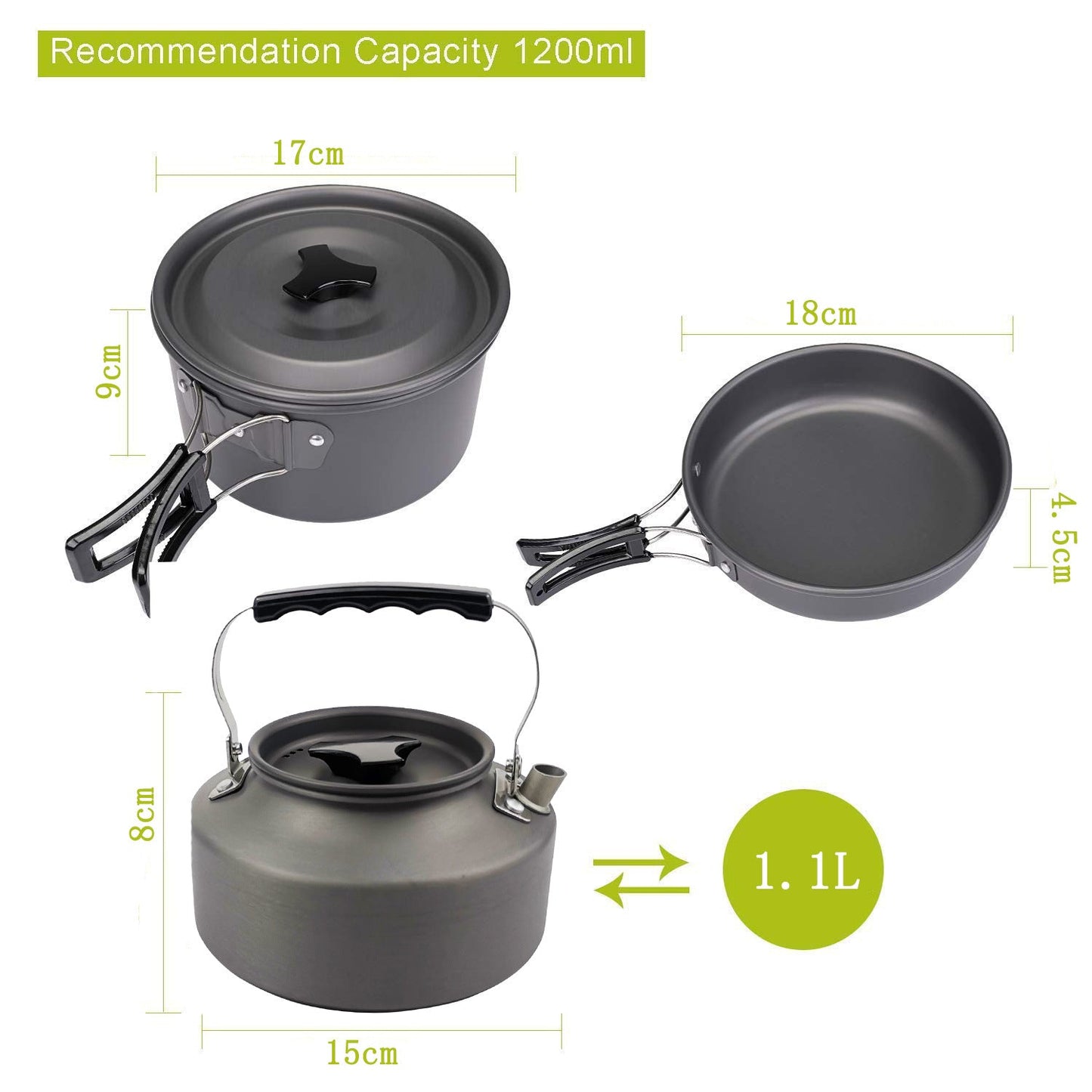 Bouilloire de camping portable – Cuisinière extérieure en aluminium anodisé dur avec poignée résistante à la chaleur | Théière de randonnée légère et compacte : Nouvelle édition