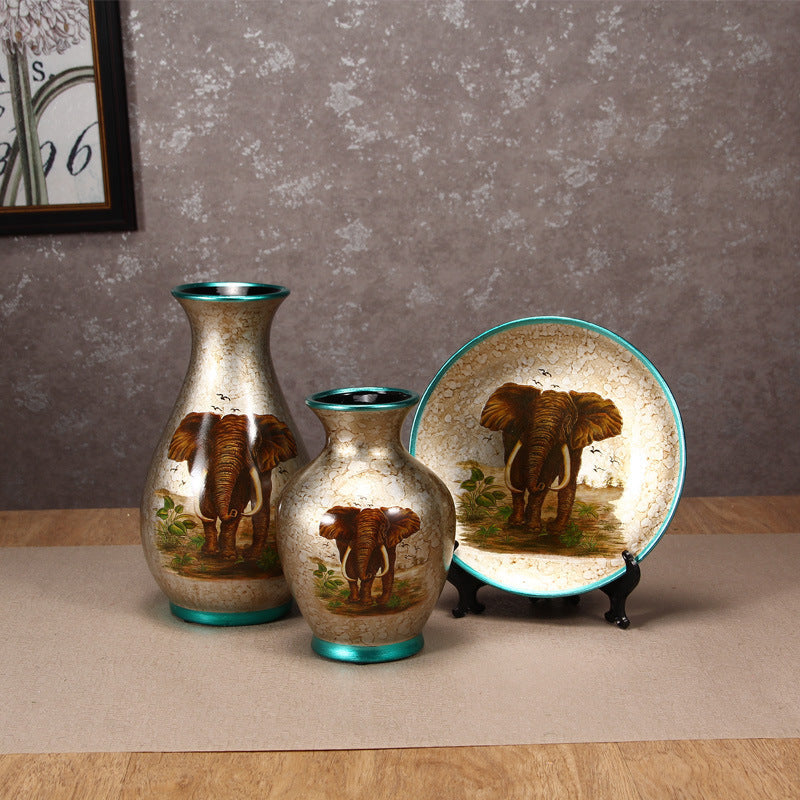 Creative Wedding Gift Home Furnishings Retro Ceramic Vase Living Room Three-Piece Wine Cabinet Decoration Ornaments