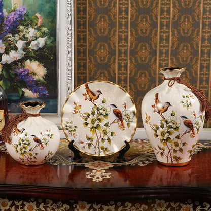 Creative Wedding Gift Home Furnishings Retro Ceramic Vase Living Room Three-Piece Wine Cabinet Decoration Ornaments