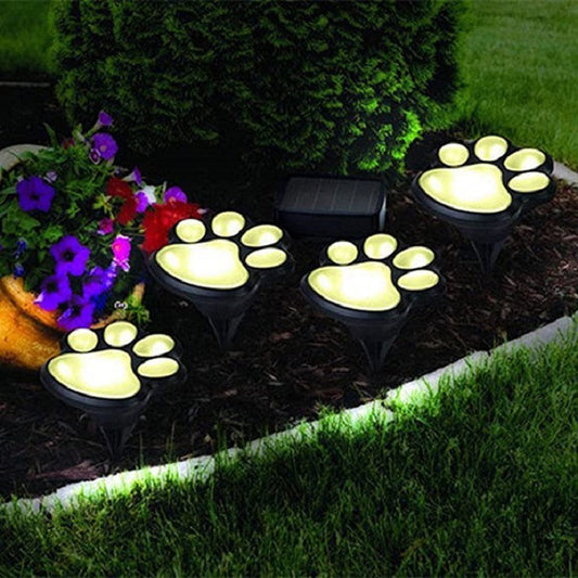Luz solar LED de gato para clavar en el suelo, 4 luces LED de escena de pata de oso