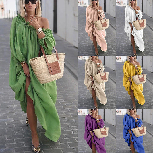 Robe longue décontractée unie grande taille