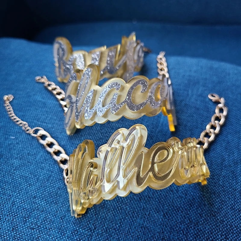 Juego de Pulseras de Nombre con Empalme Acrílico de Doble Capa para Mujer