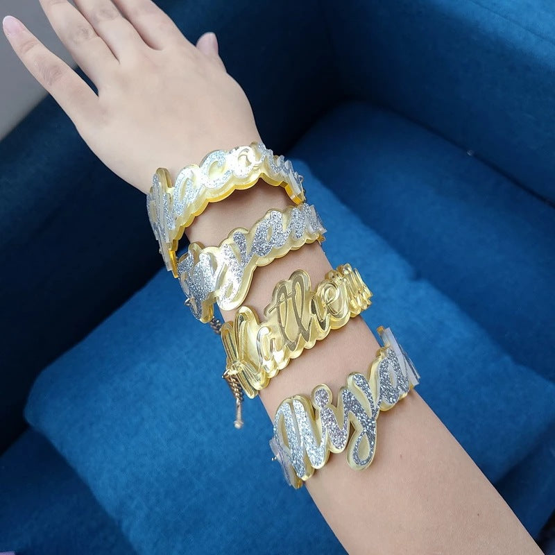 Juego de Pulseras de Nombre con Empalme Acrílico de Doble Capa para Mujer