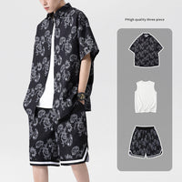 Ensemble d'été pour homme, costume tendance et élégant, trois pièces, avec short et manches courtes