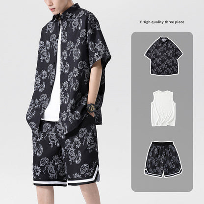 Ensemble d'été pour homme, costume tendance et élégant, trois pièces, avec short et manches courtes