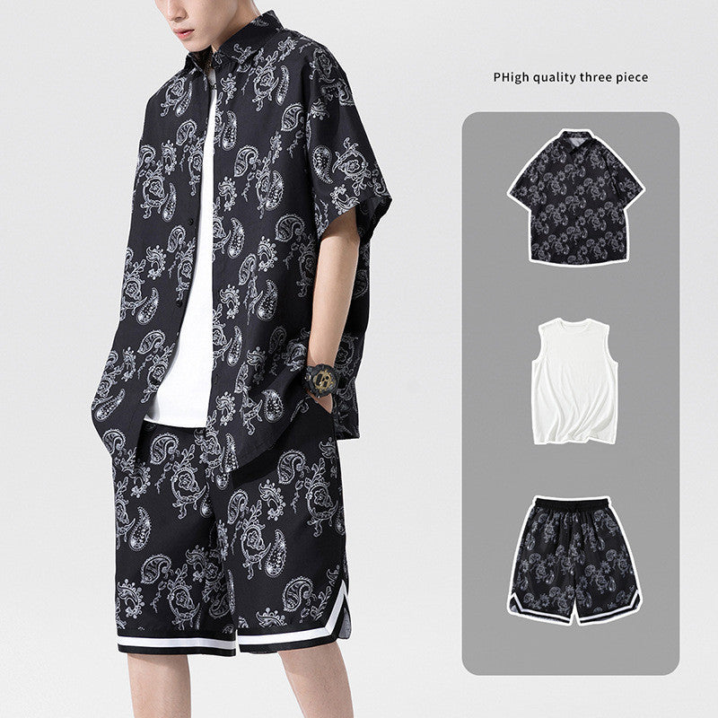 Ensemble d'été pour homme, costume tendance et élégant, trois pièces, avec short et manches courtes