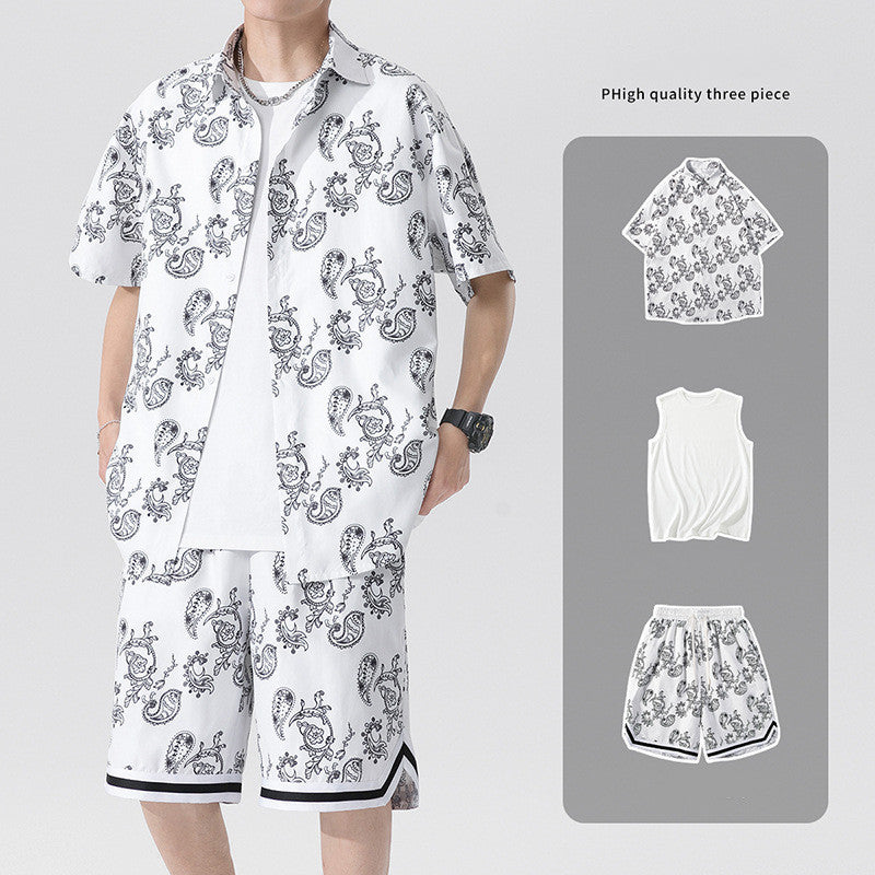 Ensemble d'été pour homme, costume tendance et élégant, trois pièces, avec short et manches courtes