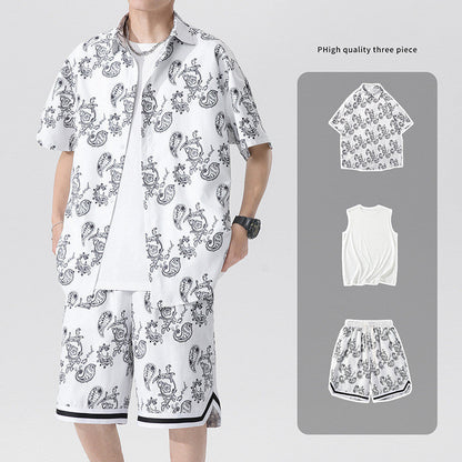 Ensemble d'été pour homme, costume tendance et élégant, trois pièces, avec short et manches courtes