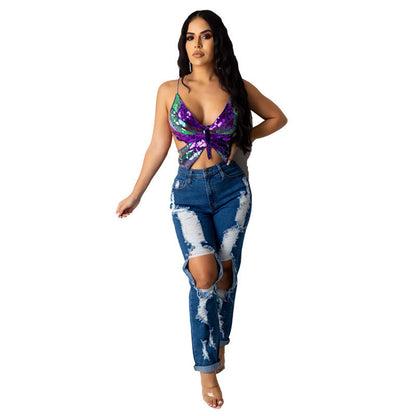 Vintage Sequin Bandage Crop Top – Women’s Party Tank | S–L