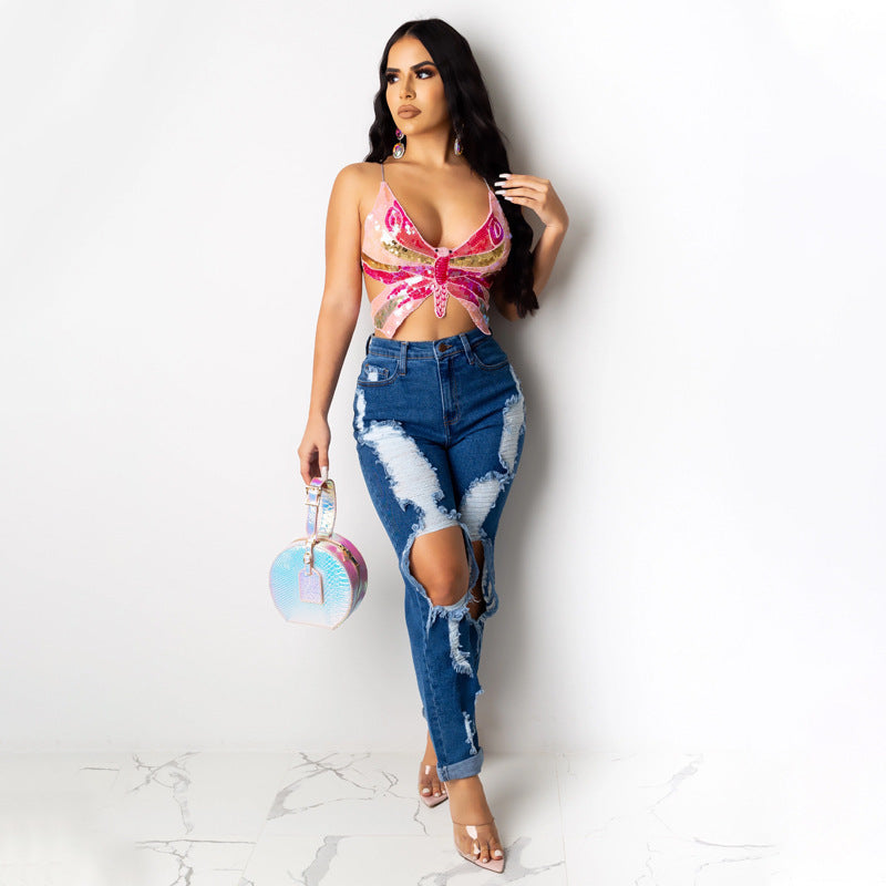 Vintage Sequin Bandage Crop Top – Women’s Party Tank | S–L