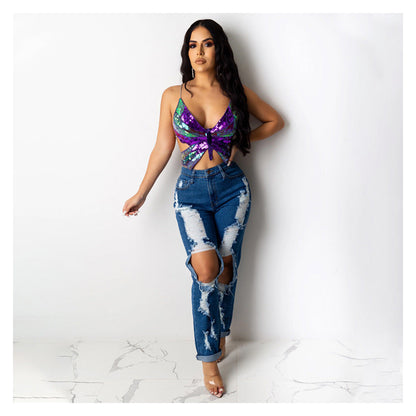 Vintage Sequin Bandage Crop Top – Women’s Party Tank | S–L