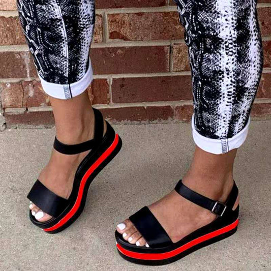 Zapatos de Mujer Tacón de Cuña Bloque de Color Sandalias de Mujer Hebilla Tallas Grandes